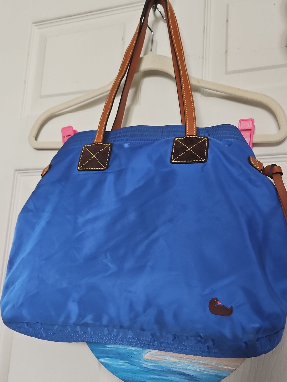 Dooney & Bourke Royal Blue Nylon Tote with Brown Trim